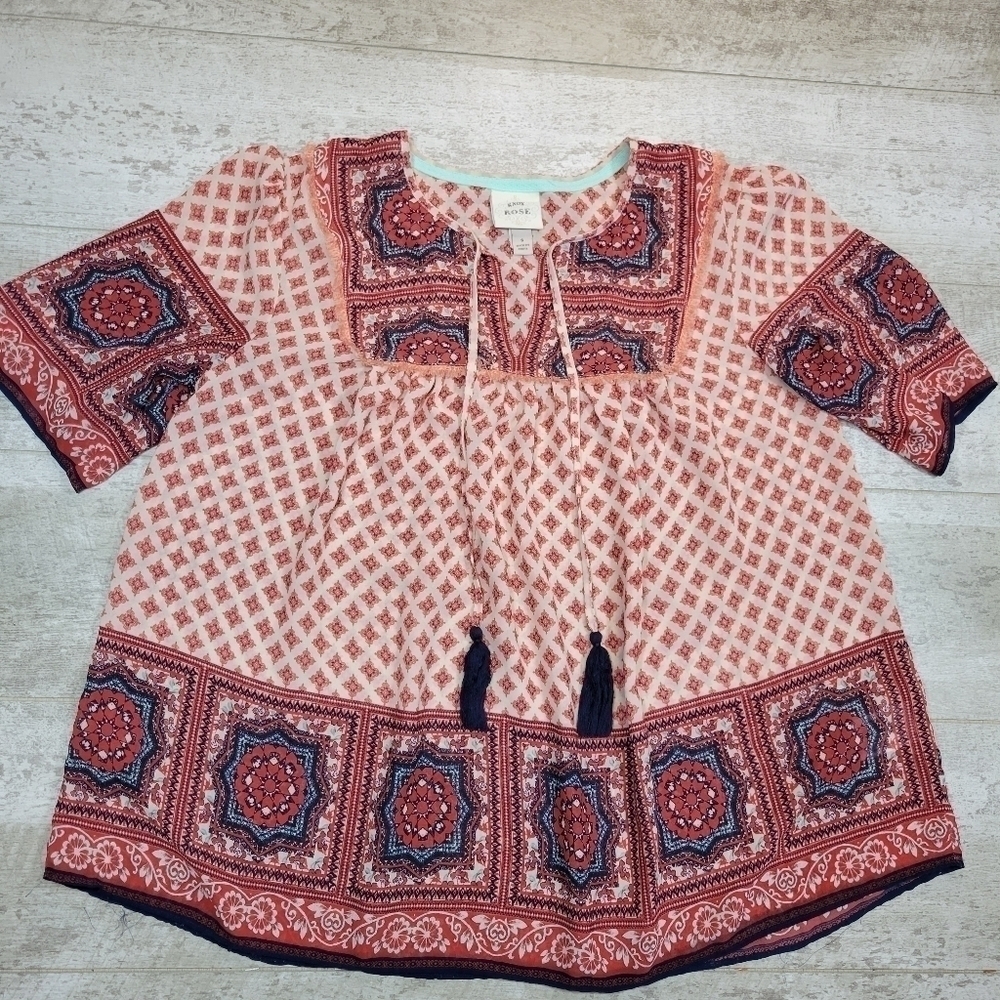 KNOX ROSE Boho Print Blouse Size Small